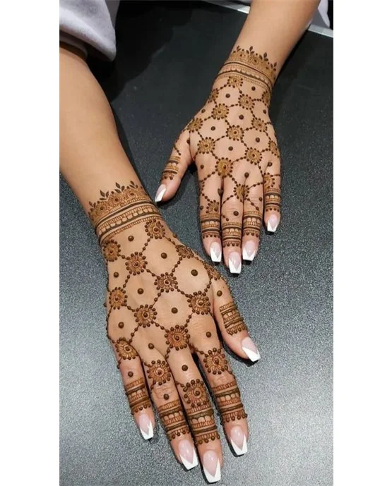 Net Inspired Sleek Back Hand Mehndi Design Net Inspired Sleek Back Hand Mehndi Design